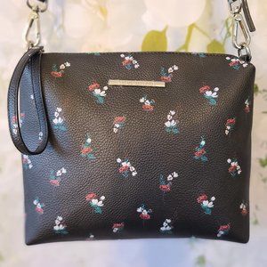 Steve Madden Black Floral Leather bag W/ small wallet, Like new condition